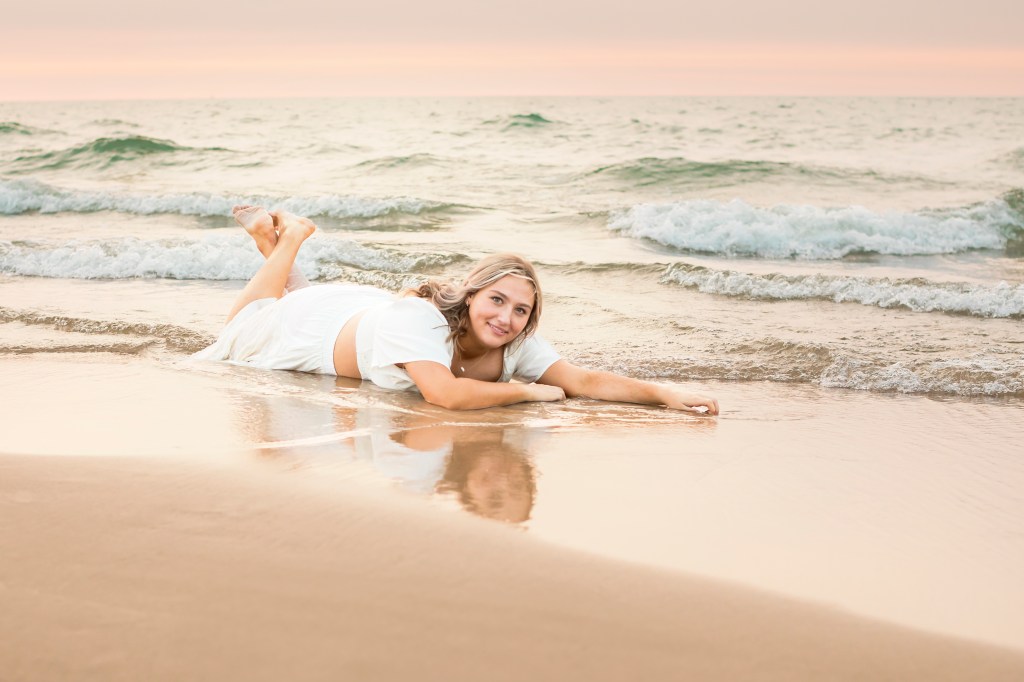 Relaxed senior photo session at Lake Michigan