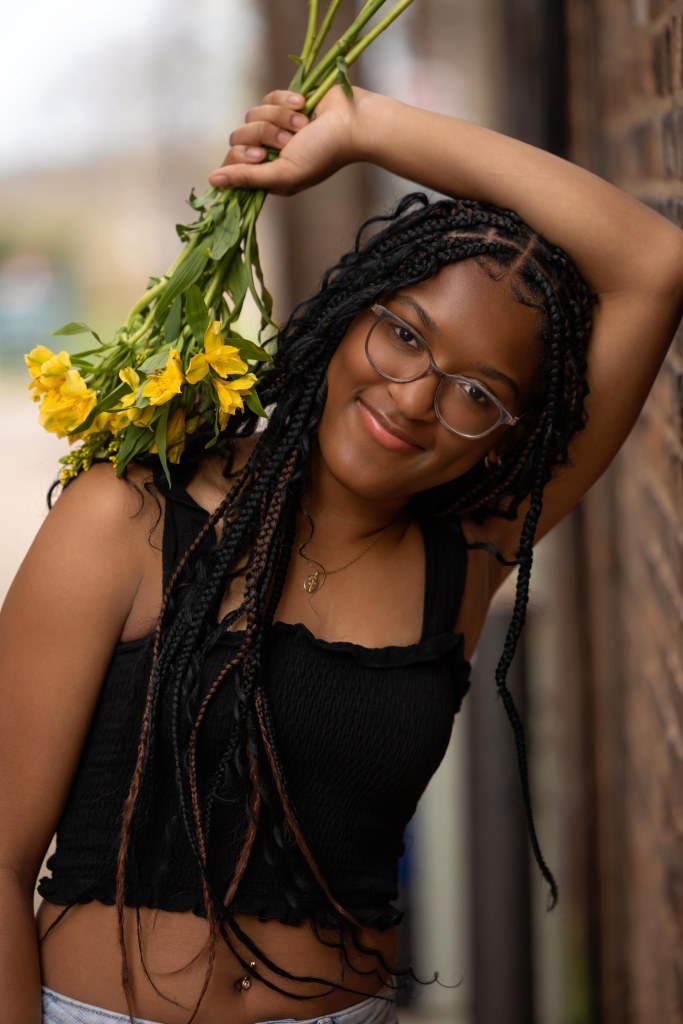 Close up of senior girl with urban textures in St. Joe Michigan