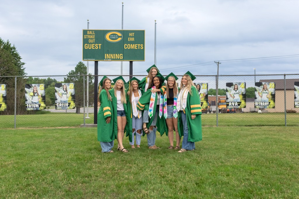 Coloma High School softball seniors Class of 2026 cap and gown portraits